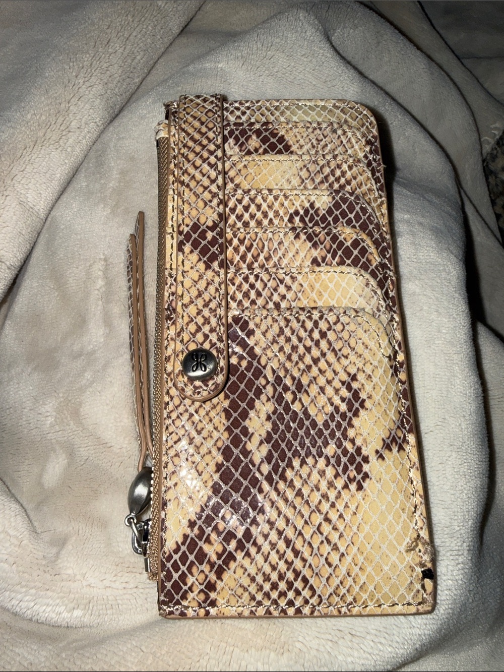 HOBO Python-Print Leather Wallet Clutch in Cream and Brown
